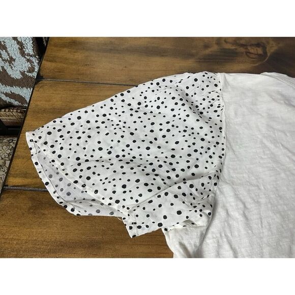 Anthropologie T.La Flutter Sleeve Knit Top White Woven Polka Dot Sleeves XL NWT - Picture 10 of 10